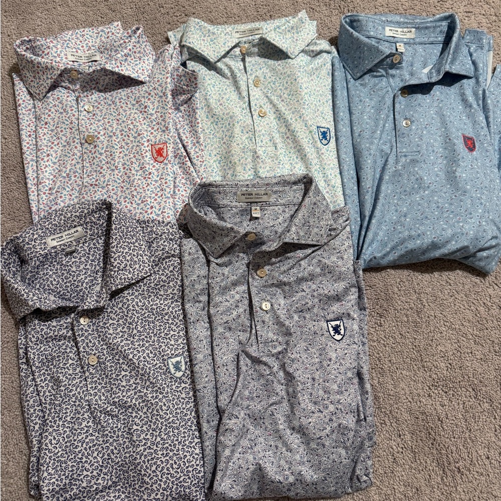 Peter Millar Multi-Pattern Short Sleeve Polo Lot in Light Blue and Neutrals